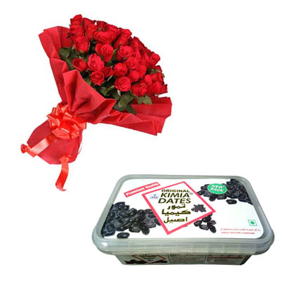 "Red Roses Bunch, Kimia Dates 400Gms (1 pack) - Click here to View more details about this Product